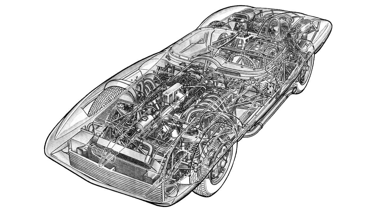 Схематический рисунок Chevrolet Corvette StingRay Racer Concept XP-87 - 1959