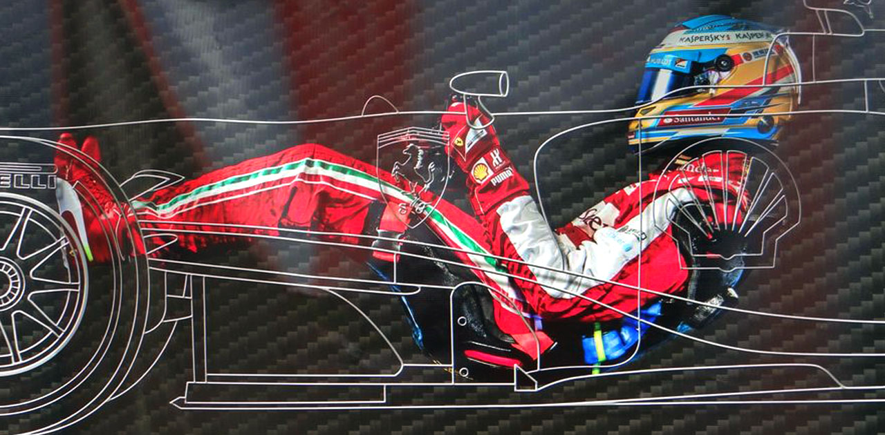 Положение пилота F1 в кокпите гоночного болида